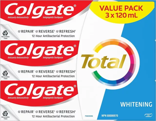 Colgate Total Whitening Toothpaste - 3 Pack 120 mL Fluoride Stain Removal