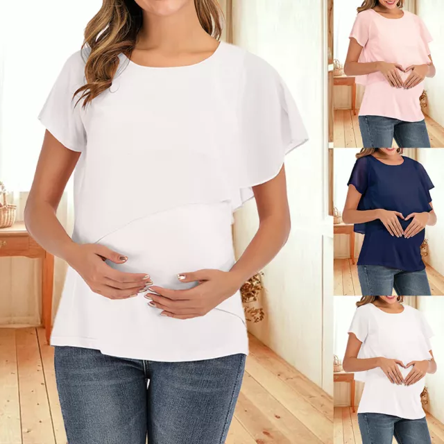 Maternity Womens Pregancy Chiffon T Shirt Tops Breastfeeding Nursing Blouse Tee