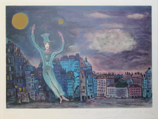 "MIME MARCEAU : LE RÊVE DE BIP" Litho originale entoilée Marcel MARCEAU 1974  