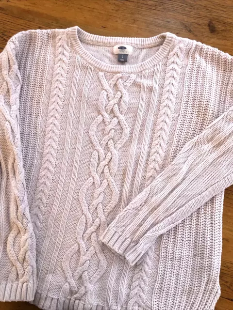 Old Navy Women’s Cable Knit Sweater, Detailed, Long Sleeve, Ivory, large