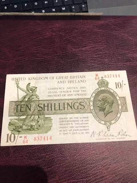 T30 (EPM) 1922 Fisher 10 Shillings U/Kingdom of Great Britain & Ireland EF RARE