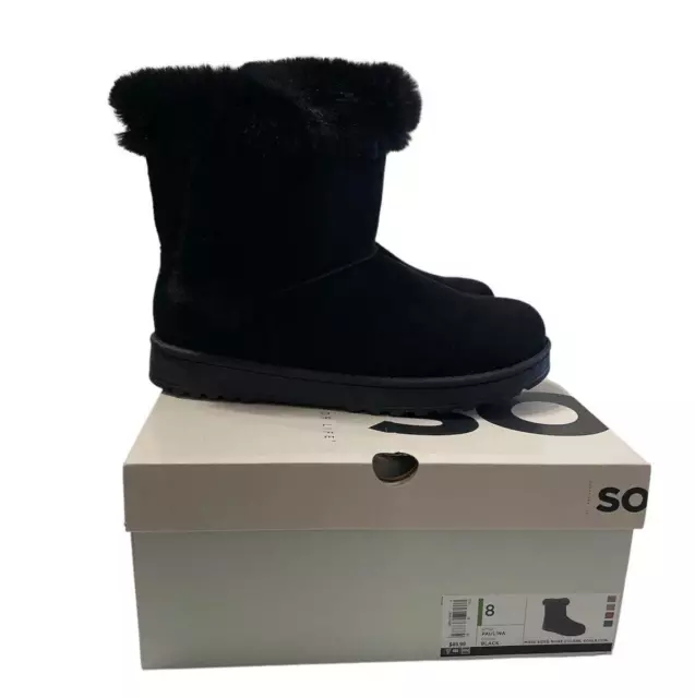 Black Faux Fur Winter Boots Size 8 House Slipper Shoe Snow Boot So Paulina