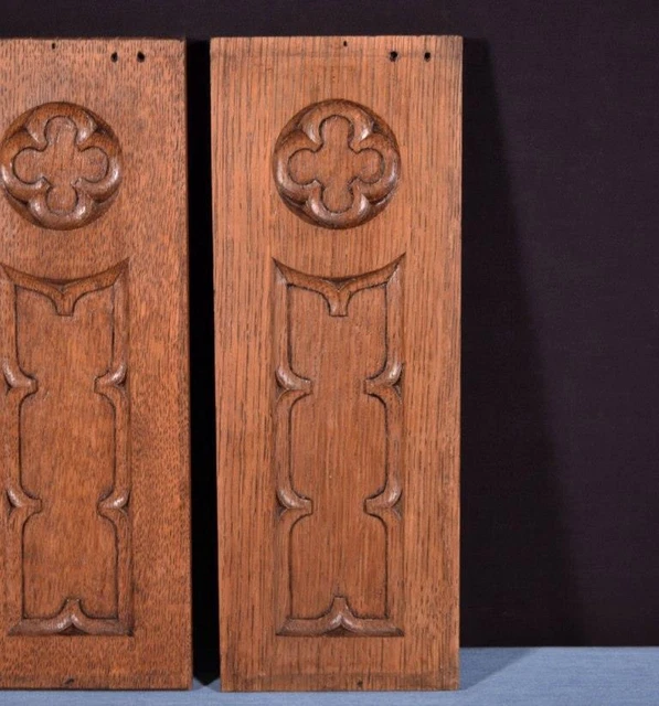 *Pair of Gothic Carved Architectural Panels/Trim in Solid Oak Wood Salvage 4