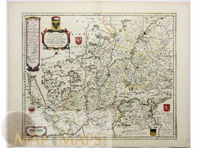 Poland Czech Republic Old map Silesia Inferior by Blaeu / Janssonius 1647