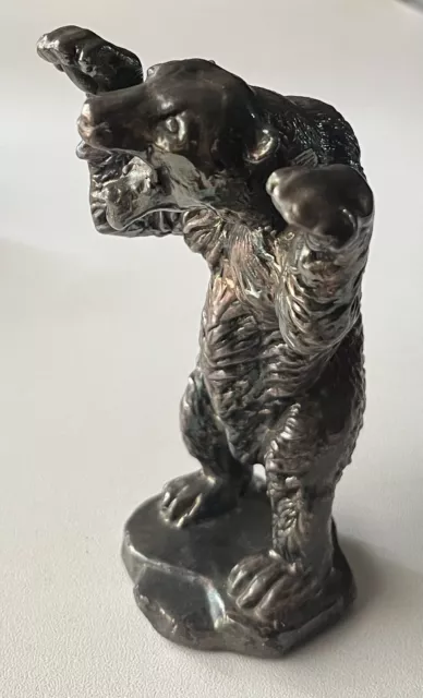 STERLING SILVER GRIZZLY BEAR STAMPED STATUE/SCULPTURE 5” Large STUNNING VTG