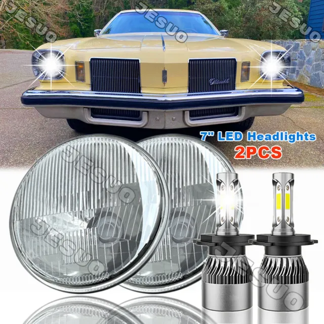2PC 7" Round LED Headlights Halo DRL Turn Signal For Old-smobile Cutlass Supreme