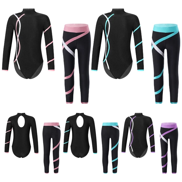 Kids Girls Sports Dance Outfits Athletic Tracksuit Leotard Top Leggings Set 2Pcs