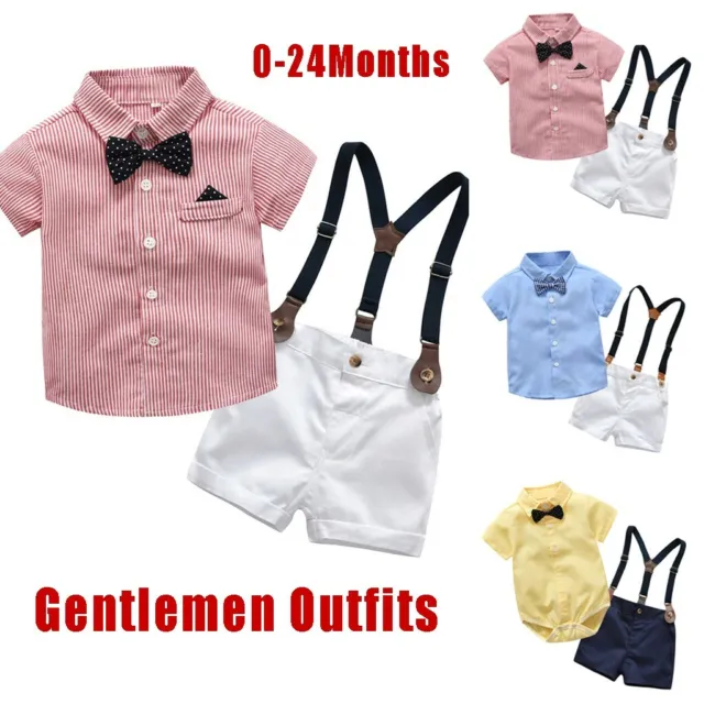 Infant Baby Boy Gentleman Bow Tie Tops Shirt+Shorts Overalls Outfits Clothes Set