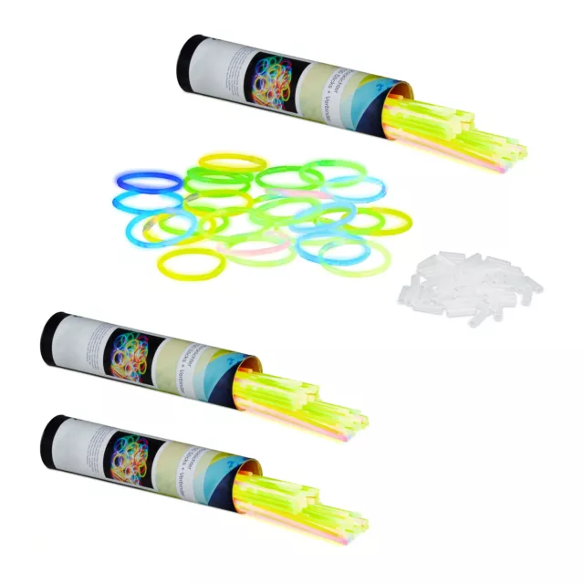 300 x Knicklichter mit Verbindern, Leuchtstäbe zum Knicken, Glowsticks 7 Farben