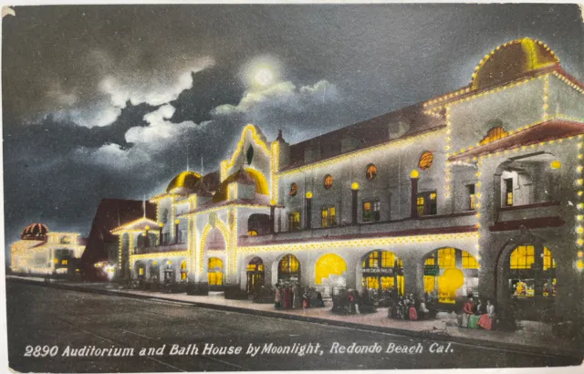 Vintage 1910’s Redondo Beach Auditorium And Bath House By Moonlight California
