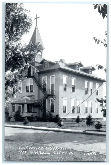 c1940's Catholic School Building Rockwell City Iowa IA RPPC Photo Postcard