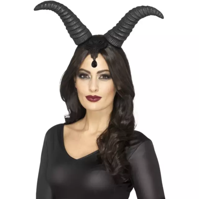 Demon Queen Horns Black Large Headpiece Gothic Halloween Fancy Dress