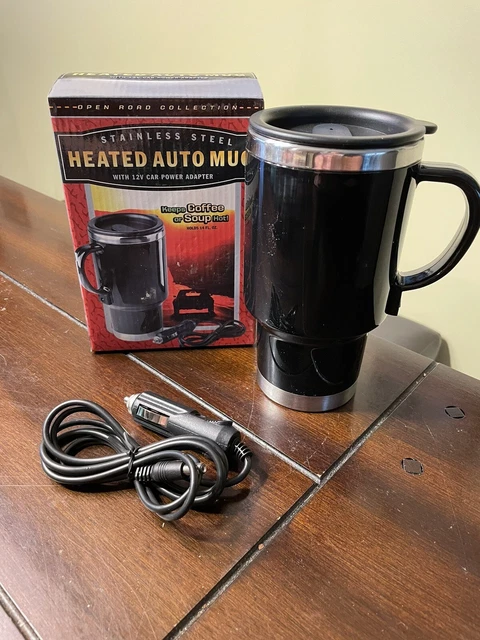 Stainless Steel Inside Black Out Heated 14oz. Auto Mug With 12V Power Adapter
