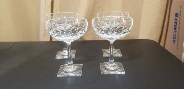 Set of 4 Vintage Crystal Champagne or Sherbets Thumbprint & Square Base Stem