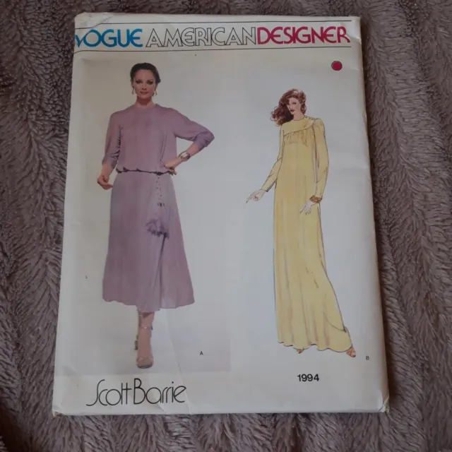 Vogue Designer Sewing Pattern 1994, Scott Barrie Vintage Dress, Size 14, Uncut