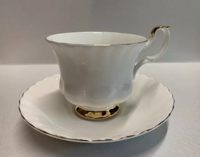 Royal Albert Val D’or Cup & Saucer White Gold Trim Porcelain Bone China Duo