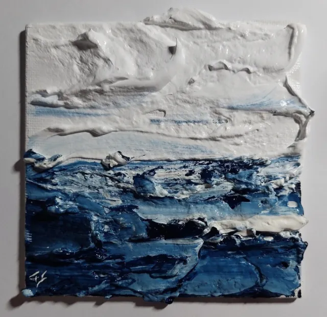 'Rough Sea III' Contemporary Seascape Acrylic Painting, Miniature 10 cm X 10 cm