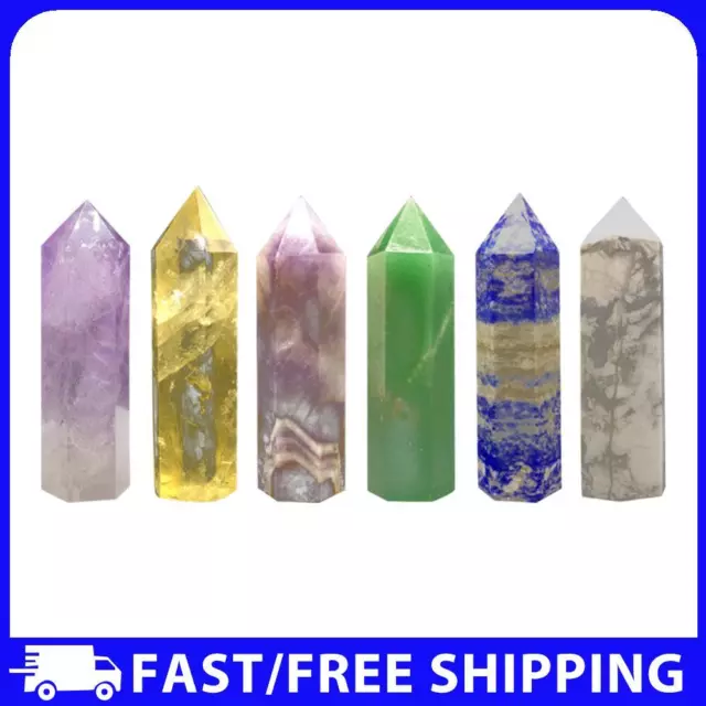 Natural Stones Crystal Point Healing Stone Energy Wand 6 Faceted Mineral Crafts