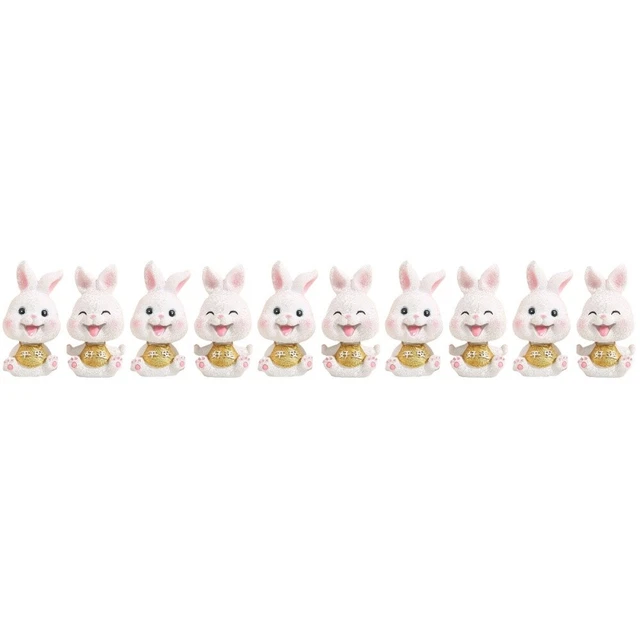 10 Pcs Petite Figurine De Lapin Statues Mascotte Centre Table Femme Secoue Tête