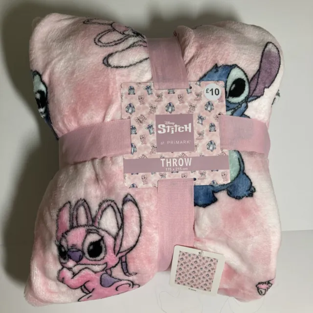 Primark Stitch Angel Throw Blanket Disney Pink White Alien Fleece New