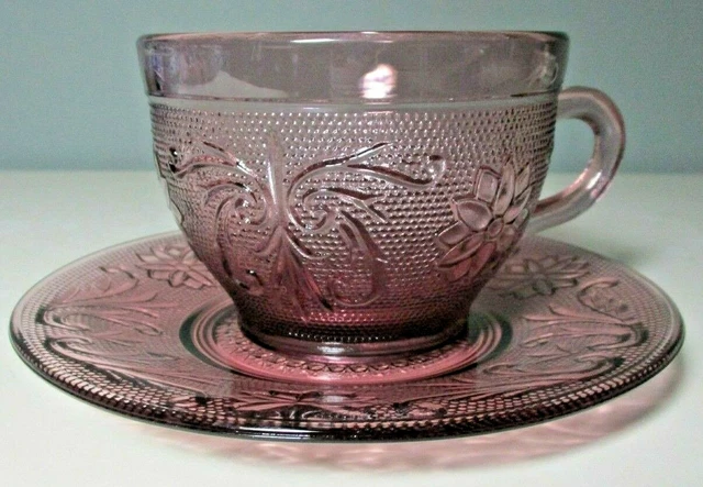 Rare TIARA Sandwich Glass PLUM AMETHYST Cup & Saucer