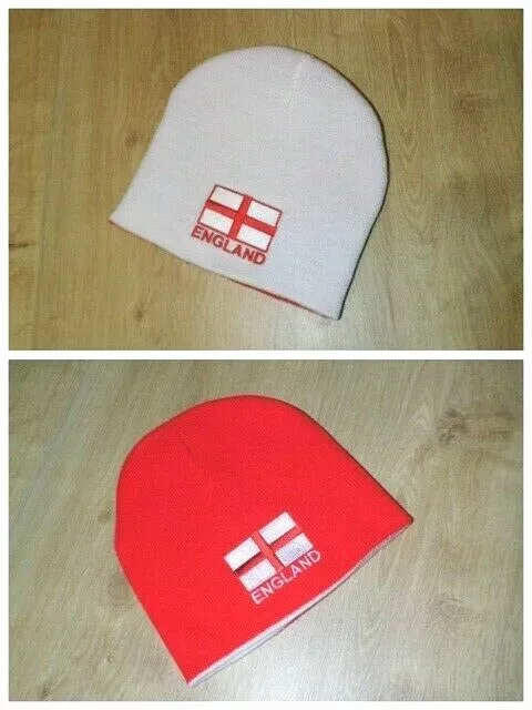 England Beanie Hat; Reversible Red & White St George's Cross Design Beanie Hat