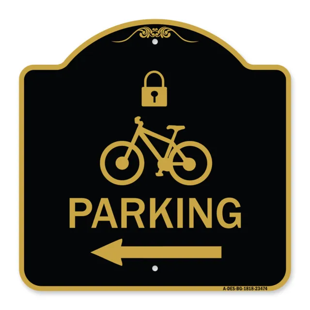 Designer Series - Parking (With Lock Cycle & Left Arrow Symbol) Metal Sign