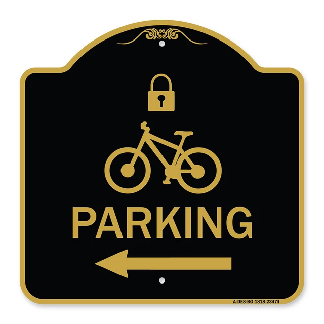 Designer Series - Parking (With Lock Cycle & Left Arrow Symbol) Metal Sign