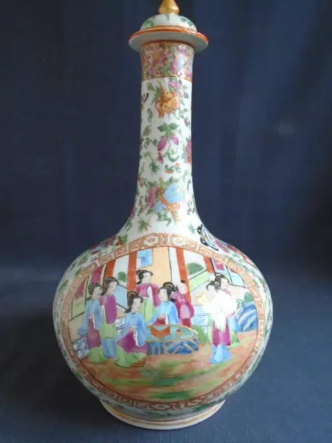 Rare Chinese Canton Famille Rose Porcelain BOTTLE-VASE & COVER, RESTORED, 39cm.