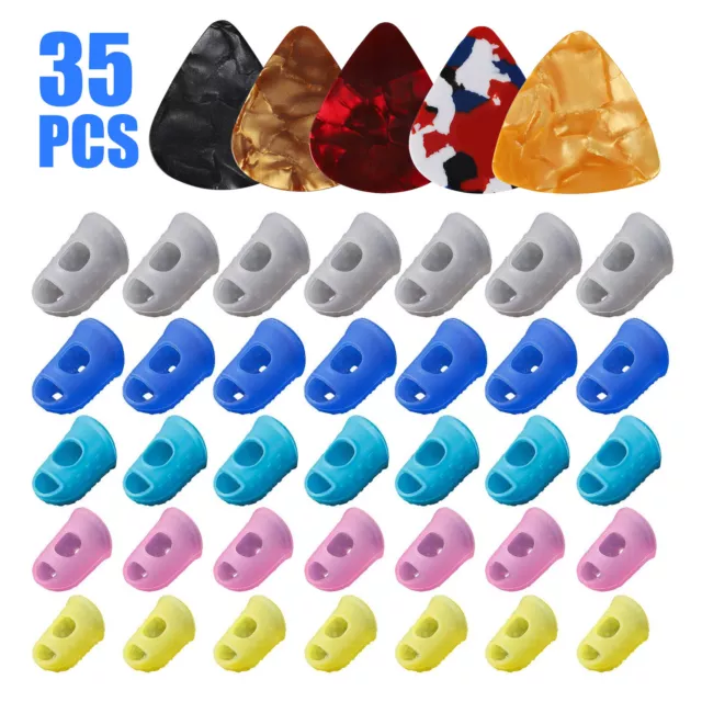 35pcs/set Guitar Silicone Finger Protector Fingertip Covers Caps +5 Guitar Picks