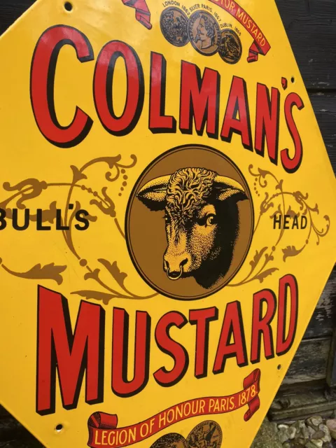 Vintage Genuine Colman's Mustard Enamel Sign Antique Large 68cm X 52cm Excondit