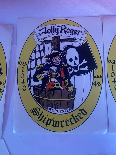 7 Original Bierflaschenetiketten Schiffbruch & Jolly Roger Ale, Brauerei Worcester 3