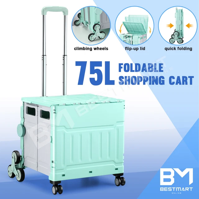 Folding Shopping Cart Trolley 75L Crate Grocery Storage Climbing Wheels Carts