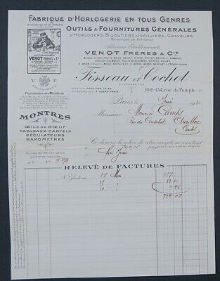 Venot Frères & Cie   Paris 1917 une facture  horlogerie Ets 