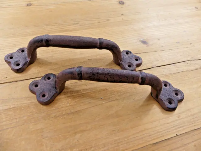 2 Rustic Cast Iron Antique Style Restore Barn Handles Gate Pull Door Handle