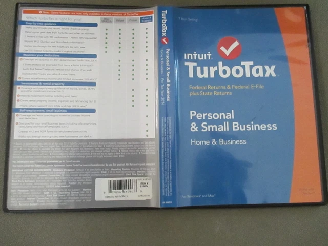 TurboTax 2014 PERSONAL & SMALL HOME Business Federal & State CD Genuine Intuit