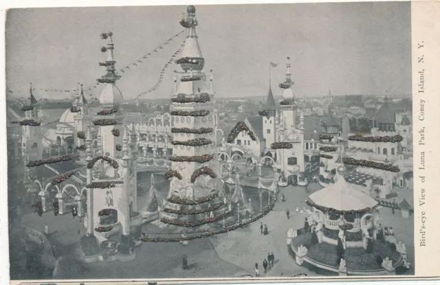 BROOKLYN NY - Coney Island Luna Park Birdseye View Glitter Covered Postcard -udb