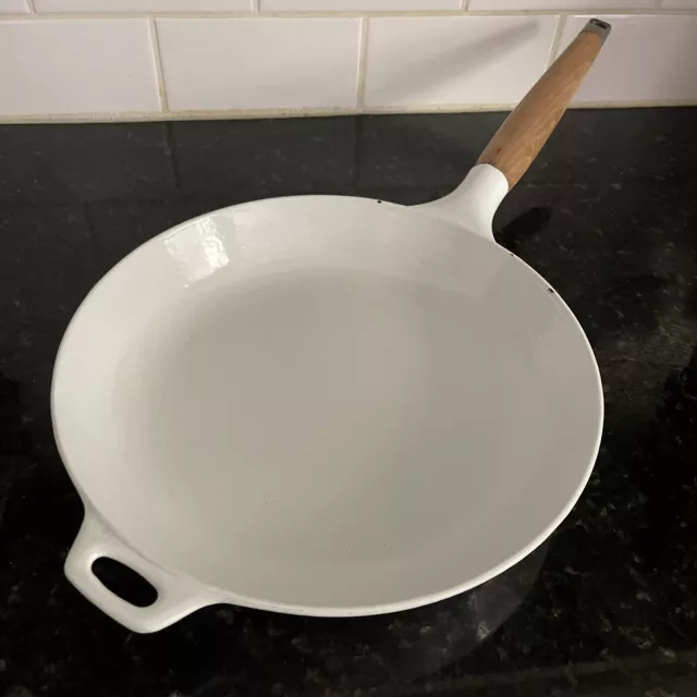Vintage Copco Denmark Michael Lax White Enamel Cast Iron 10" Skillet Fry Pan MCM