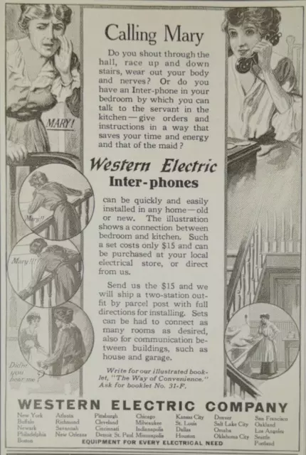 1915 Western Electric Inter-Phone Print Ad Connection Between Rooms Buildings