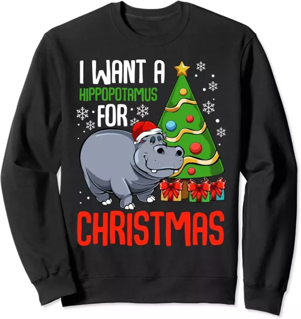 I Want A Hippopotamus For Christmas Hippo Animal Xmas Santa Sweatshirt  S-5XL