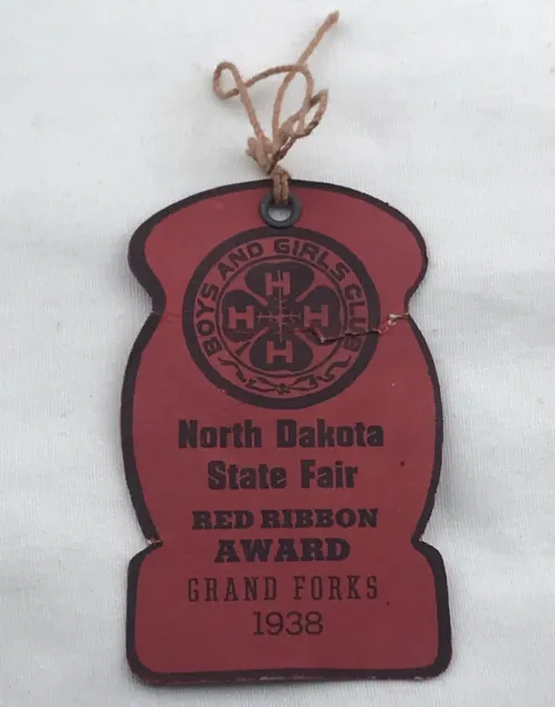 North Dakota State Fair 1938 Red Ribbon Award 4H Boys And Girls Grand Forks