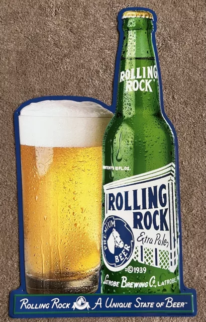 Rolling Rock Extra Pale Beer Metal Tin Tacker Sign 15 x 27 - NOS