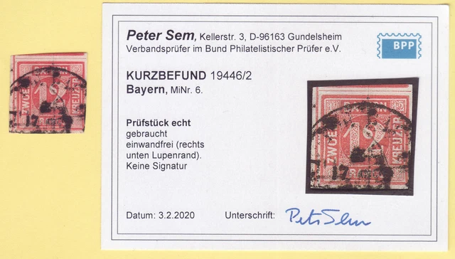 ## AD Bayern MiNr 6 gest. , KATALOGWERT = 180 EUR , BPP - BEFUND , TADELLOS ##