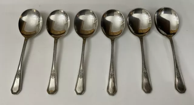 Vintage 6 X Beaded Bead Edge Flower 14cm EPNS Silver Plate Fruit Spoons Cutlery