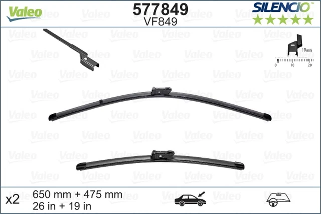 Wischblatt Scheibenwischer SILENCIO FLAT BLADE SET VALEO 577849 für BMW OPEL 650
