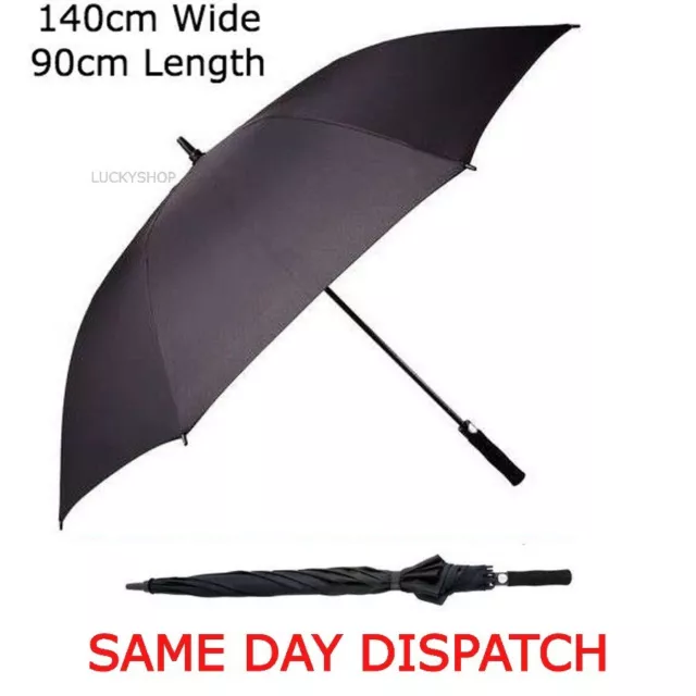 140cm Large Golf Umbrella Windproof Strong Auto Open Black High Quality Compact