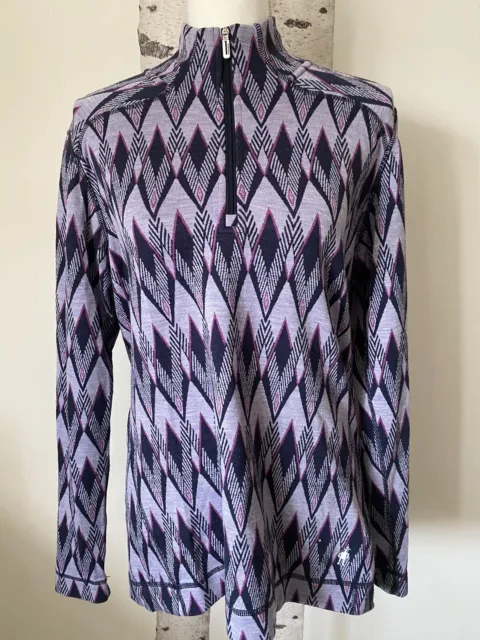 Smartwool Women's Quarter Zip Pullover Purple Diamond Top Merino Wool Size XL