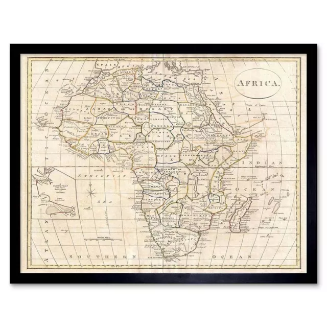 1799 Clement Cruttwell Map Africa Vintage 12X16 Inch Framed Art Print