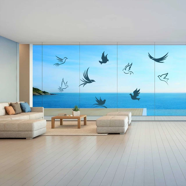 Fenêtre Autocollant Décor de Oiseaux Avertissement Pigeons Conservatoire Verre