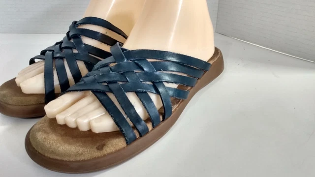 Vtg G.H. Bass Sunjuns Sandals Womens 9 Slip On Navy Strappy Slide Comfort
